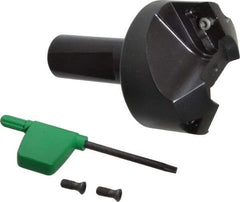 Kyocera - 60° Lead Angle, 1" Max Cut Diam, 1" Min Cut Diam, 0.284" Max Depth of Cut, Indexable Chamfer and Angle End Mill - 2 Inserts, XPMT 15T3.. Insert Style, 3.15" Overall Length, Straight Shank - Benchmark Tooling