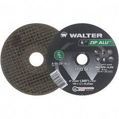 WALTER Surface Technologies - 6" 60 Grit Aluminum Oxide Cutoff Wheel - 3/64" Thick, 7/8" Arbor, 10,200 Max RPM, Use with Angle Grinders - Benchmark Tooling