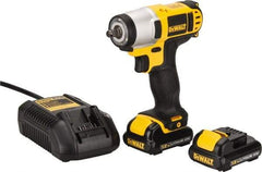 DeWALT - 3/8" Drive 12 Volt Pistol Grip Cordless Impact Wrench & Ratchet - 2,450 RPM, 0 to 3,400 BPM, 96 Ft/Lb Torque, 2 Lithium-Ion Batteries Included - Benchmark Tooling