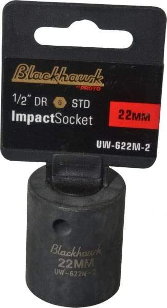 Blackhawk by Proto - 1/2" Drive 22mm Standard Impact Socket - 6 Points, 1-5/8" OAL - Benchmark Tooling
