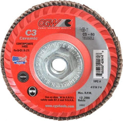 Camel Grinding Wheels - 60 Grit, 5" Disc Diam, 5/8-11 Center Hole, Type 27 Ceramic Flap Disc - 12,200 Max RPM, Polyester Backing, Arbor Attaching System, Coated - Benchmark Tooling