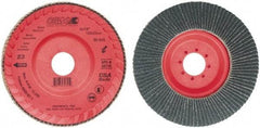 Camel Grinding Wheels - 80 Grit, 5" Disc Diam, 7/8" Center Hole, Type 27 Zirconia Alumina Flap Disc - 12,200 Max RPM, Poly Cotton Backing, Arbor Attaching System, Coated - Benchmark Tooling