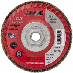 Camel Grinding Wheels - 80 Grit, 5" Disc Diam, 5/8-11 Center Hole, Type 27 Ceramic Flap Disc - 12,200 Max RPM, Polyester Backing, Arbor Attaching System, Coated - Benchmark Tooling