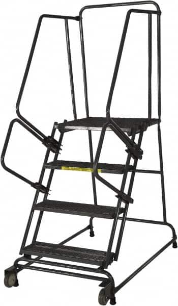 Ballymore - 50" 5 Step Ladder - Rolling Safety Ladder, 450 Lb Capacity, 50" Platform Height, 30" Base Width x 52" Base Depth, Heavy-Duty Serrated Grating - Benchmark Tooling