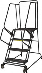 Ballymore - 50" 5 Step Ladder - Rolling Safety Ladder, 450 Lb Capacity, 50" Platform Height, 30" Base Width x 52" Base Depth, Heavy-Duty Serrated Grating - Benchmark Tooling