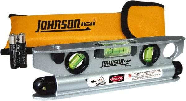 Johnson Level & Tool - 1 Beam 100' Max Range Torpedo Laser Level - Red Beam, 1/8" at 50' Accuracy, 7-1/2" Long x 2" Wide x 3/4" High, Battery Included - Benchmark Tooling