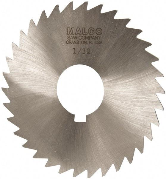 Made in USA - 3-1/2" Diam x 1/32" Blade Thickness x 1" Arbor Hole Diam, 34 Tooth Slitting and Slotting Saw - Arbor Connection, Right Hand, Uncoated, High Speed Steel, Concave Ground, Contains Keyway - Benchmark Tooling