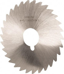 Made in USA - 4-1/2" Diam x 1/32" Blade Thickness x 1" Arbor Hole Diam, 36 Tooth Slitting and Slotting Saw - Arbor Connection, Right Hand, Uncoated, High Speed Steel, Concave Ground, Contains Keyway - Benchmark Tooling