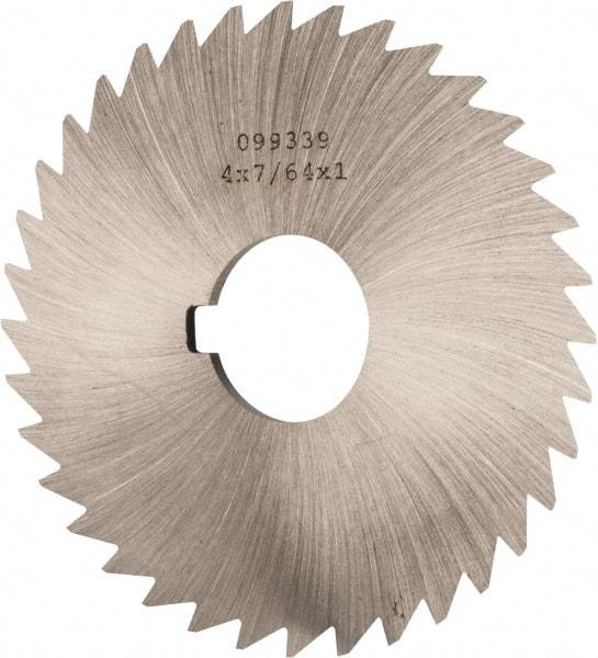 Made in USA - 4" Diam x 7/64" Blade Thickness x 1" Arbor Hole Diam, 36 Tooth Slitting and Slotting Saw - Arbor Connection, Right Hand, Uncoated, High Speed Steel, Concave Ground, Contains Keyway - Benchmark Tooling