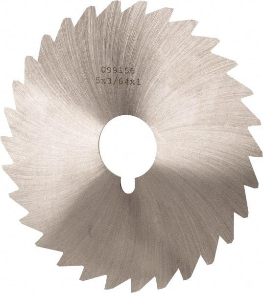 Made in USA - 5" Diam x 3/64" Blade Thickness x 1" Arbor Hole Diam, 40 Tooth Slitting and Slotting Saw - Arbor Connection, Right Hand, Uncoated, High Speed Steel, Concave Ground, Contains Keyway - Benchmark Tooling