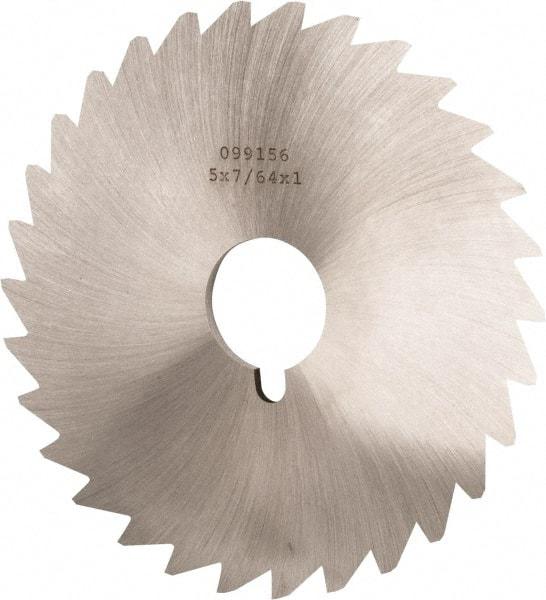 Made in USA - 5" Diam x 7/64" Blade Thickness x 1" Arbor Hole Diam, 40 Tooth Slitting and Slotting Saw - Arbor Connection, Right Hand, Uncoated, High Speed Steel, Concave Ground, Contains Keyway - Benchmark Tooling