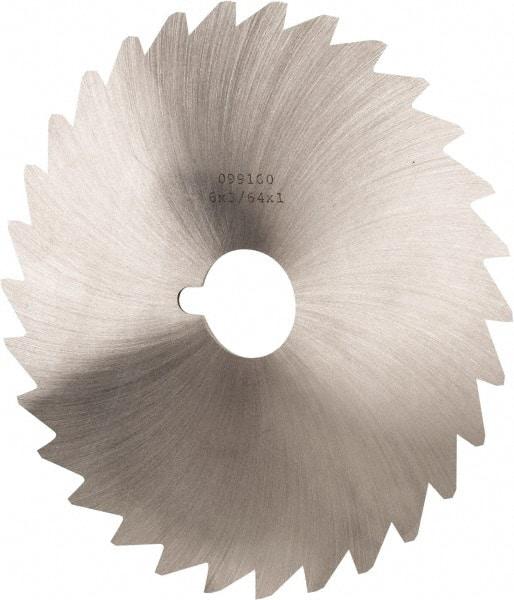 Made in USA - 6" Diam x 3/64" Blade Thickness x 1" Arbor Hole Diam, 50 Tooth Slitting and Slotting Saw - Arbor Connection, Right Hand, Uncoated, High Speed Steel, Concave Ground, Contains Keyway - Benchmark Tooling