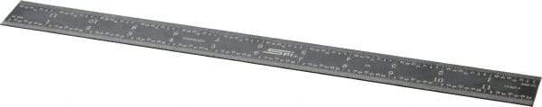 SPI - 12" Long, 1/100, 1/64, 1/32, 1/10" Graduation, Rigid Steel Rule - 5R Graduation Style, 1" Wide, Black, Black Chrome Finish - Benchmark Tooling