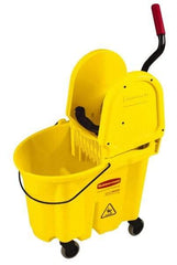 Rubbermaid - 35 Qt Plastic Bucket & Wringer - 20.1" Long x 36-1/2" High x 15.7" Wide, Yellow - Benchmark Tooling