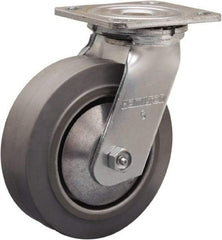 Hamilton - 6" Diam x 2" Wide x 7-1/2" OAH Top Plate Mount Swivel Caster - Rubber Mold on Aluminum, 410 Lb Capacity, Straight Roller Bearing, 4 x 4-1/2" Plate - Benchmark Tooling
