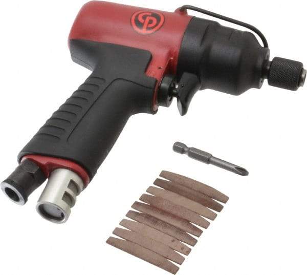 Chicago Pneumatic - 1/4" Bit Holder, 5,600 RPM, Pistol Grip Handle Air Screwdriver - 4.4 to 30 Ft/Lb Torque, 1/4 NPT Inlet, 6.8 CFM - Benchmark Tooling