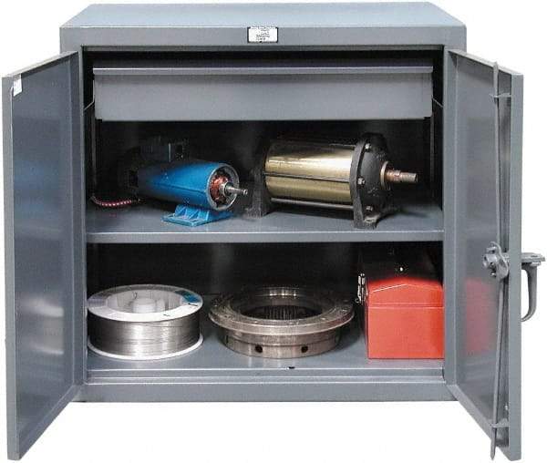 Strong Hold - 1 Shelf 1 Bin Locking Storage Cabinet - Steel, 24" Wide x 20" Deep x 36" High, Dark Gray - Benchmark Tooling