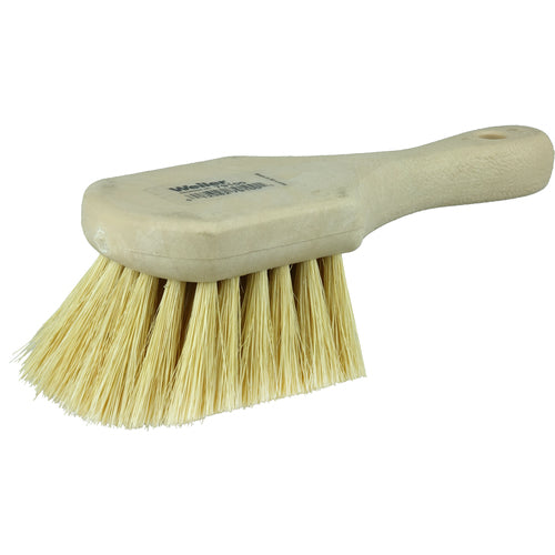 8″ Utility Scrub Brush, White Tampico Fill, Short Handle, Foam Block - Benchmark Tooling