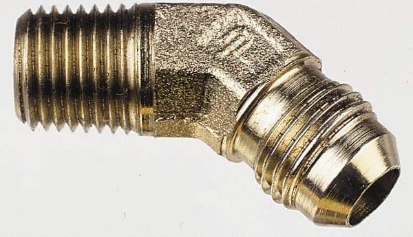 Parker - 3/16" Tube OD, 37° Steel Flared Tube Male 45° Elbow - 1/8 NPTF, Flare x MNPTF Ends - Benchmark Tooling