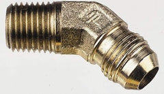 Parker - 1/8" Tube OD, 37° Steel Flared Tube Male 45° Elbow - 1/8 NPTF, Flare x MNPTF Ends - Benchmark Tooling