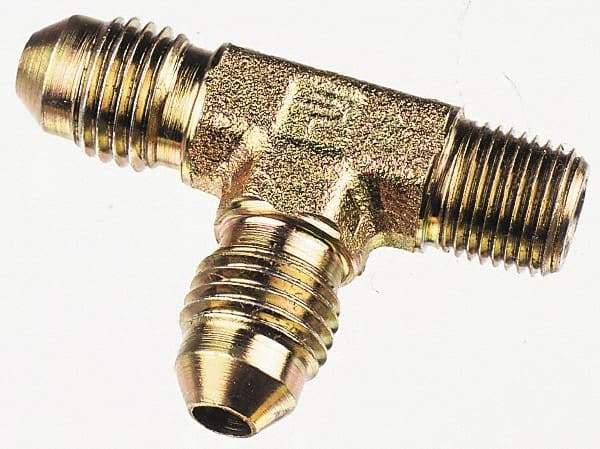 Parker - 1/2" Tube OD, 37° Steel Flared Tube Male Run Tee - 3/8 NPTF, Flare x MNPTF Ends - Benchmark Tooling