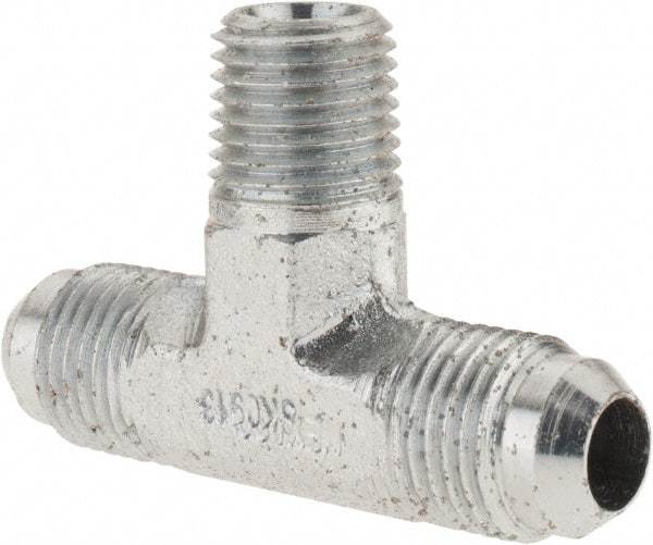 Parker - 3/8" Tube OD, 37° Steel Flared Tube Male Branch Tee - 1/4 NPTF, Flare x MNPTF Ends - Benchmark Tooling