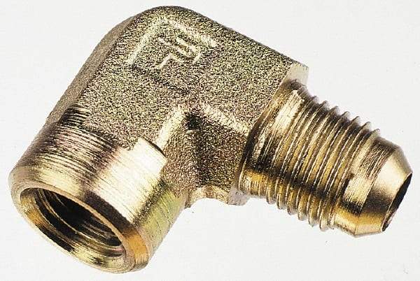 Parker - 3/8" Tube OD, 37° Steel Flared Tube Female Elbow - 1/8 NPTF, Flare x FNPTF Ends - Benchmark Tooling