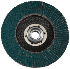 3M - 120 Grit, 7" Disc Diam, 5/8-11 Center Hole, Type 27 Zirconia Alumina Flap Disc - Cloth Backing, Arbor Attaching System, Coated - Benchmark Tooling