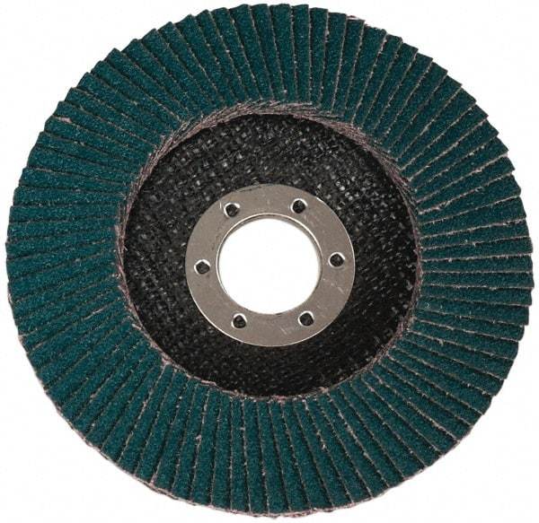 3M - 80 Grit, 4-1/2" Disc Diam, 7/8" Center Hole, Type 27 Zirconia Alumina Flap Disc - 13,300 Max RPM, Cloth Backing, Arbor Attaching System, Coated - Benchmark Tooling