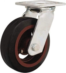 Hamilton - 6" Diam x 2" Wide x 7-1/2" OAH Top Plate Mount Swivel Caster - Rubber Mold on Cast Iron, 410 Lb Capacity, Straight Roller Bearing, 4 x 4-1/2" Plate - Benchmark Tooling
