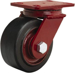Hamilton - 6" Diam x 3" Wide x 7-1/2" OAH Top Plate Mount Swivel Caster - Rubber Mold on Cast Iron, 680 Lb Capacity, Straight Roller Bearing, 4-1/2 x 6-1/2" Plate - Benchmark Tooling