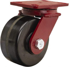 Hamilton - 6" Diam x 3" Wide x 7-1/2" OAH Top Plate Mount Swivel Caster - Phenolic, 2,000 Lb Capacity, Straight Roller Bearing, 4-1/2 x 6-1/2" Plate - Benchmark Tooling