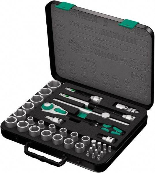 Wera - 37 Piece 1/2" Drive Socket & Bit Set - Comes in Molded Steel Case with High Density Foam Insert - Benchmark Tooling