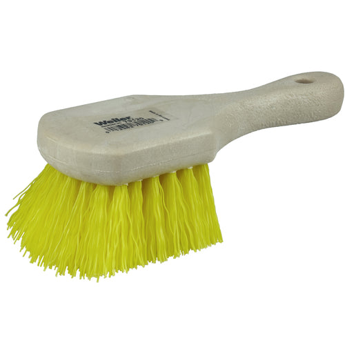 8″ Utility Scrub Brush, Yellow Polypropylene Fill, Short Handle, Foam Block - Benchmark Tooling