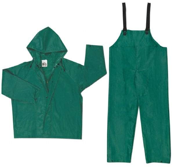 MCR Safety - Size 3XL, Green, Chemical, Rain Two Piece Suit - Attached Hood - Benchmark Tooling