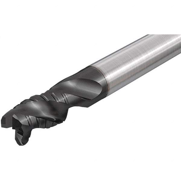 Iscar - 1" Diam, 2" LOC, 3 Flute Solid Carbide 45° Corner Chamfer Roughing End Mill - TiAlN Finish, 6" OAL, 1" Shank Diam, Single End, Centercutting, 38° Helix - Benchmark Tooling