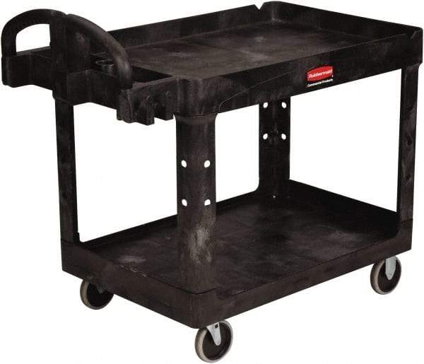 Rubbermaid - 750 Lb Capacity, 25" Wide x 53-5/8" Long x 35-3/4" High Standard Utility Cart - 2 Shelf, Plastic - Benchmark Tooling