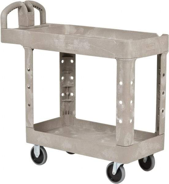 Rubbermaid - 500 Lb Capacity, 17" Wide x 38-3/8" Long x 32-3/4" High Standard Utility Cart - 2 Shelf, Plastic - Benchmark Tooling