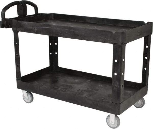 Rubbermaid - 750 Lb Capacity, 25" Wide x 53-5/8" Long x 32-3/4" High Standard Utility Cart - 2 Shelf, Plastic - Benchmark Tooling
