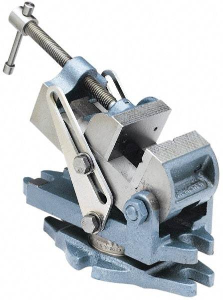 Palmgren - 2-7/8" Jaw Width, 2-1/2" Jaw Opening Capacity, Angle Stationary Machine Vise - Manual Operation, 1 Station, 9" Long x 3-7/8" High x 1-1/2" Deep, 30,000 psi Max Clamp Force, Cast Iron - Benchmark Tooling