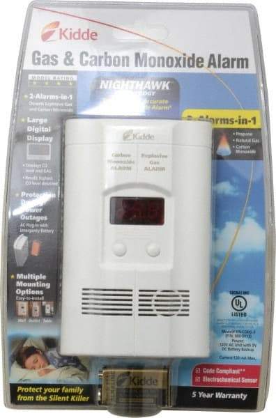 Kidde - 6.1 Inch Long x 3.8 Inch Wide, AC Plug In 120 Volt Carbon Monoxide and Explosive Gas Alarm - 85 dB Decibel Rating, 9V Battery Included, Indicating Light - Benchmark Tooling