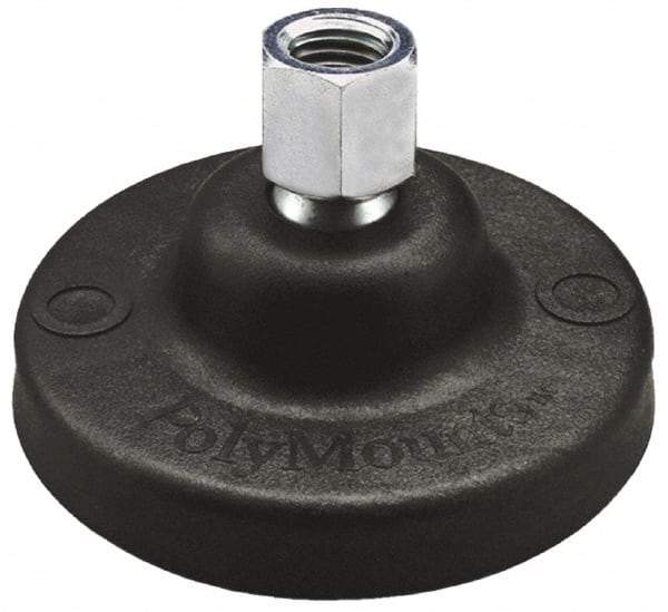 Gibraltar - 10000 Lb Capacity, 5/8-11 Thread, 2-1/4" OAL, Steel Stud, Tapped Pivotal Socket Mount Leveling Pad - 5" Base Diam, Nylon Pad, 7/8" Hex - Benchmark Tooling