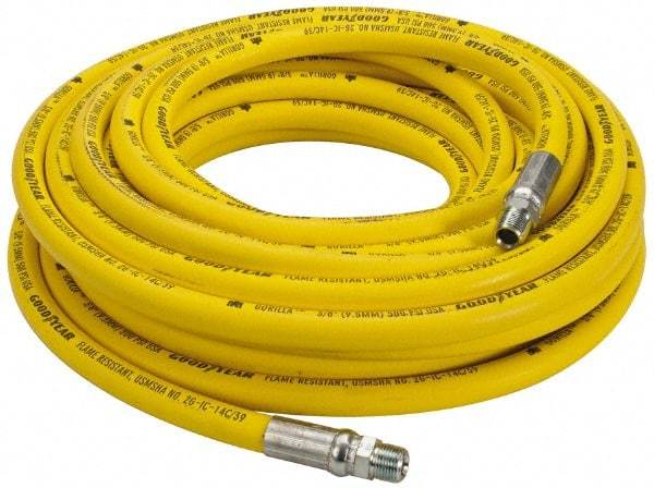 Continental ContiTech - 1/4" ID x 0.61" OD 50' Long Oil Resistant Air Hose - MNPT x MNPT Ends, 500 Working psi, -20 to 190°F, 1/4" Fitting, Yellow - Benchmark Tooling