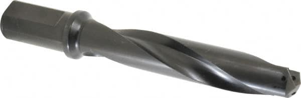 Allied Machine and Engineering - Series 2.5, 1-3/16 to 1-3/8" Diam, 1-1/4" Diam Straight Shank with Flange, Helical Flute Spade Drill - 5-3/8" Max Depth, 7-13/64" Body Length, 9-11/32" OAL, Intermediate Length, Through Coolant - Benchmark Tooling