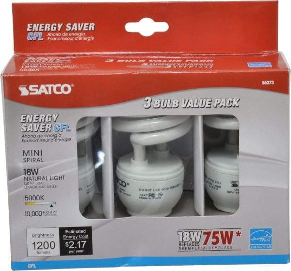 Value Collection - 18 Watt Fluorescent Residential/Office Medium Screw Lamp - 5,000°K Color Temp, 1,200 Lumens, T2, 10,000 hr Avg Life - Benchmark Tooling