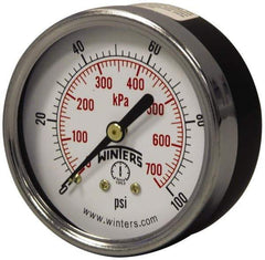 Winters - 2-1/2" Dial, 1/4 Thread, 0-160 Scale Range, Pressure Gauge - Center Back Connection Mount, Accurate to 3-2-3% of Scale - Benchmark Tooling