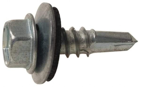 Elco - #12-14, Hex Washer Head, Hex Drive, 4" Length Under Head, #3 Point, Self Drilling Screw - Steel - Benchmark Tooling