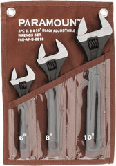 Paramount - 3 Piece, 6 to 10", Adjustable Wrench Set - Inch Measurement Standard, Black Finish, Comes in Canvas Roll - Benchmark Tooling