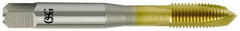 OSG - 1/4-28 UNF, 3 Flute, TiN Finish, Vanadium High Speed Steel Spiral Point Tap - Plug Chamfer, Right Hand Thread, 2-1/2" OAL, 1" Thread Length, Series 11015 - Exact Industrial Supply