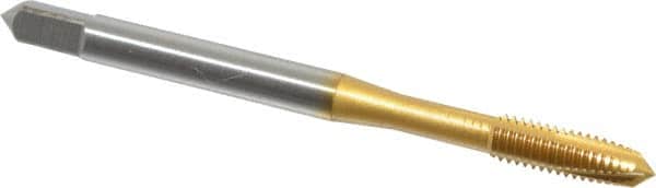 OSG - M4x0.70 Metric Coarse, 3 Flute, TiN Finish, Vanadium High Speed Steel Spiral Point Tap - Plug Chamfer, Right Hand Thread, 2-1/8" OAL, 20mm Thread Length, 6H Class of Fit, Series 11115 - Exact Industrial Supply